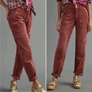 Anthropologie Pilcro Clay The Wanderer Corduroy Utility Pants Distressed Sz 32T
